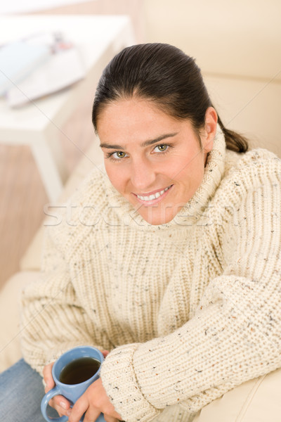 Inverno retrato feliz mulher manter xícara de café Foto stock © CandyboxPhoto