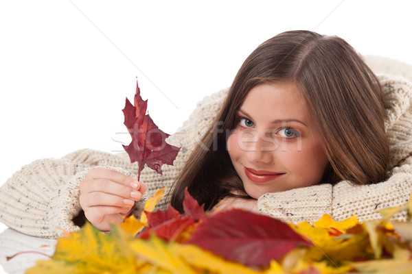 秋 肖像 美人 葉 着用 タートルネック ストックフォト © CandyboxPhoto