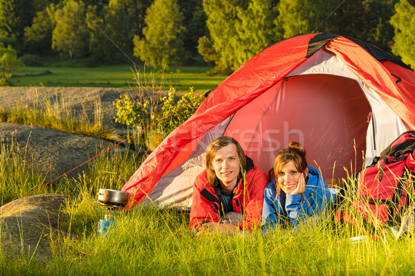 Genç kamp çift çadır gün batımı Stok fotoğraf © CandyboxPhoto