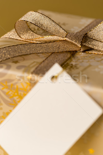 Natale regalo tag oro nastro focus Foto d'archivio © CandyboxPhoto