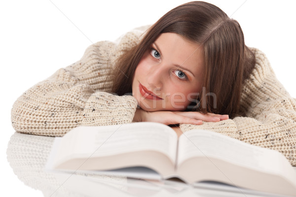 Portré fiatal boldog nő könyv visel Stock fotó © CandyboxPhoto