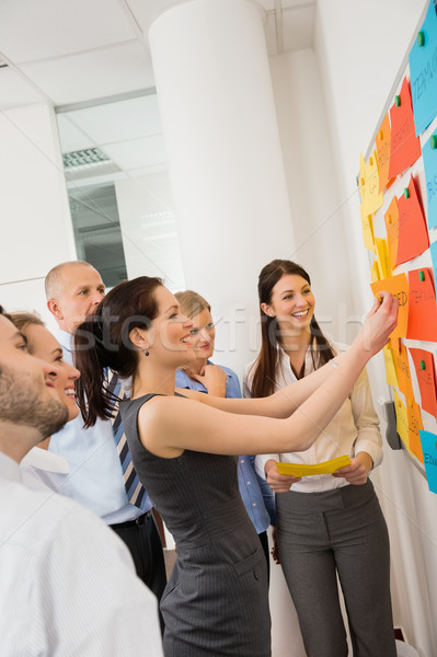 Stock photo: Businesswoman Sticking Labels On Whiteboard