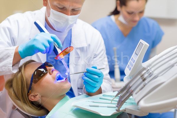 Dentist use UV lamp female patient Stock photo © CandyboxPhoto