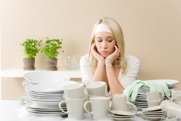 Modern kitchen - frustrated woman in kitchen Stock photo © CandyboxPhoto