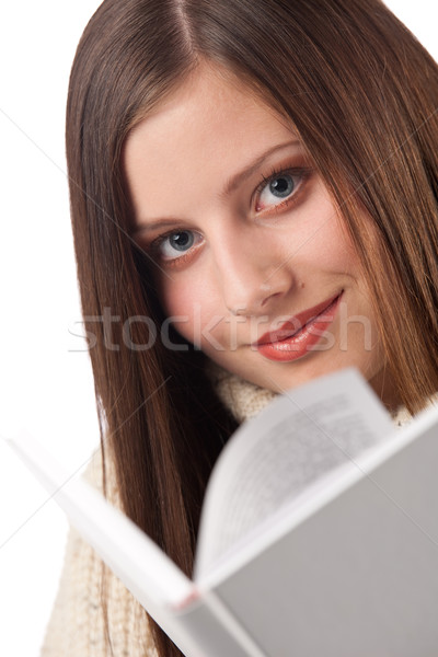Portré fiatal boldog nő könyv visel Stock fotó © CandyboxPhoto