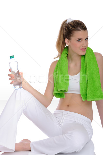 Stockfoto: Fitness · jonge · vrouw · water · handdoek · witte