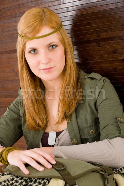 Hippie young woman in khaki outfit Stock photo © CandyboxPhoto