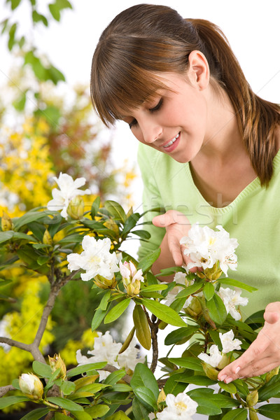 Gardening - Portrait of woman with Rhododendron flower  Stock photo © CandyboxPhoto