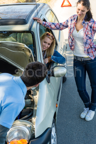 Car defect man helping two female friends Stock photo © CandyboxPhoto