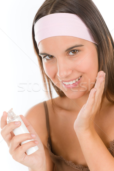 Machiaj ingrijirea pielii femeie alb fericit Imagine de stoc © CandyboxPhoto