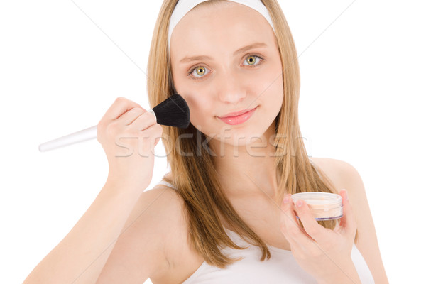 Gesichtspflege Teenager Frau Pulver Pinsel weiß Stock foto © CandyboxPhoto