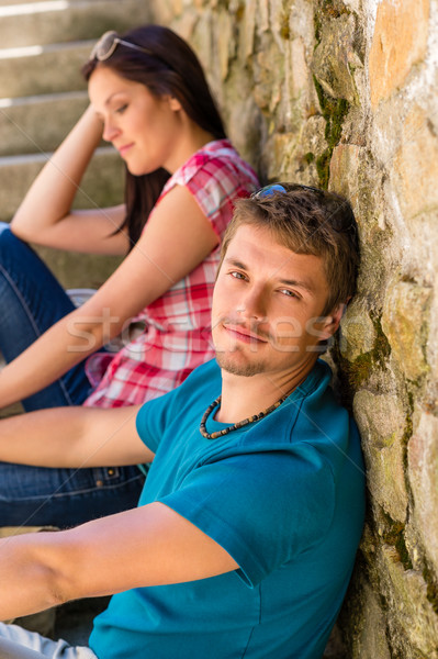 Young couple relax on stone stairs Stock photo © CandyboxPhoto