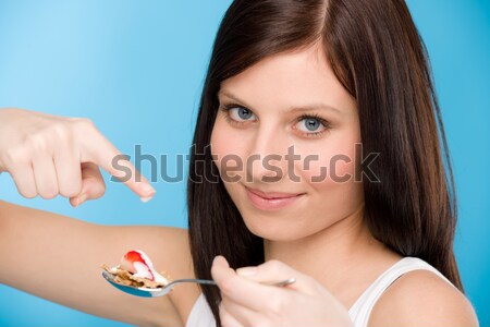 Mulher comer cereal iogurte retrato Foto stock © CandyboxPhoto