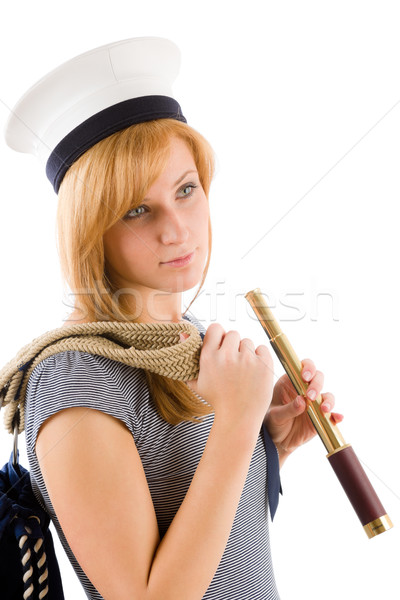 [[stock_photo]]: Jeunes · marines · femme · marin · chapeau · blanche