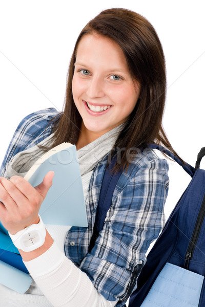 Student teenager girl with schoolbag read books Stock photo © CandyboxPhoto