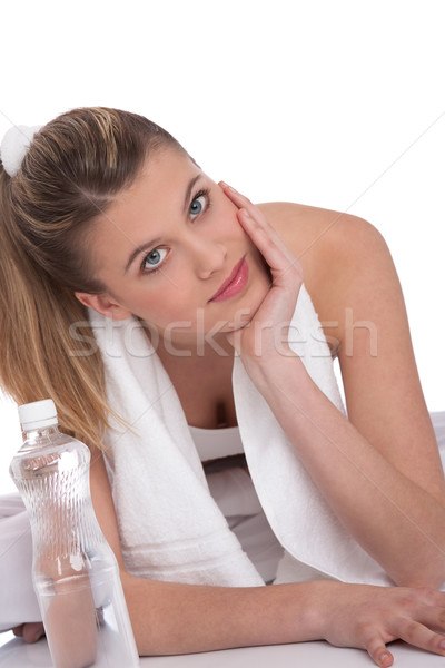 [[stock_photo]]: Fitness · jeunes · femme · eau · serviette · blanche