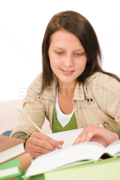 Student tiener meisje schrijven huiswerk boek Stockfoto © CandyboxPhoto
