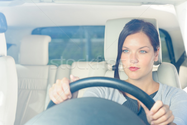 Aantrekkelijk zakenvrouw drive luxe auto glimlachend Stockfoto © CandyboxPhoto