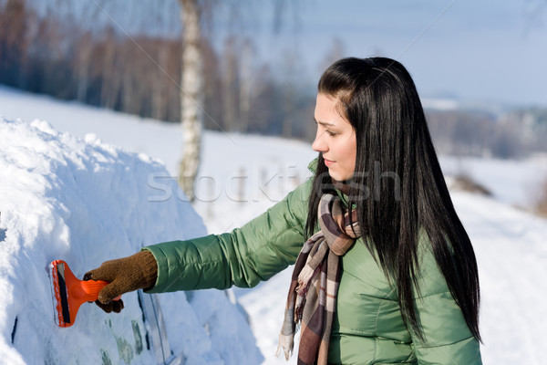 Foto stock: Invierno · coche · mujer · nieve · parabrisas · hielo
