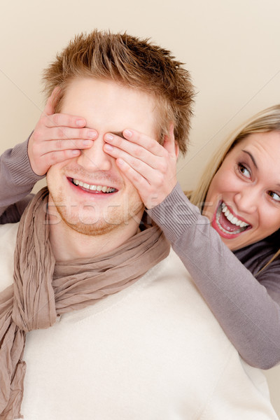 Couple in love - woman cover eyes of man Stock photo © CandyboxPhoto