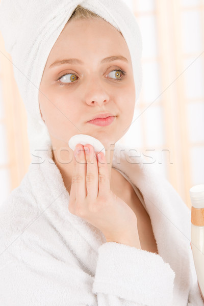 Stock photo: Acne facial care teenager woman clean skin