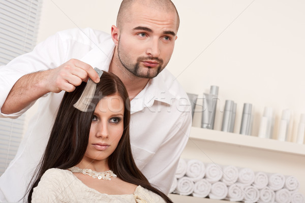 Professional hairdresser choose hair dye color at salon Stock photo © CandyboxPhoto