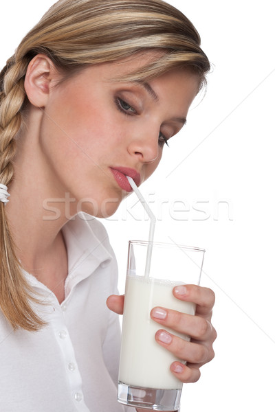 Stock fotó: Egészséges · életmód · nő · iszik · tej · fehér · ital