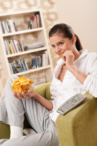 Students - Happy female teenager with potato chips  Stock photo © CandyboxPhoto