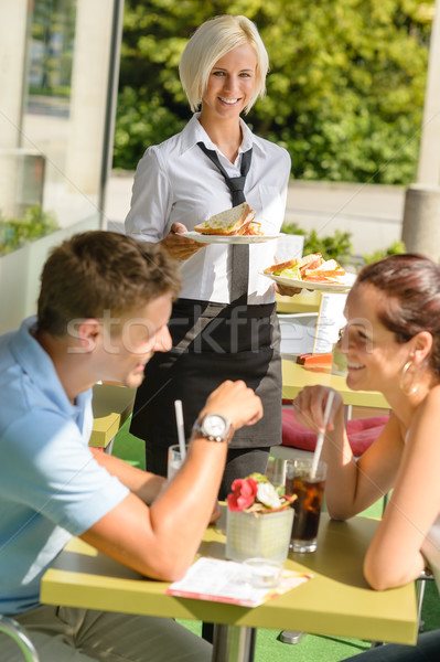 Paar warten Kellnerin Sandwich Mittagessen Restaurant Stock foto © CandyboxPhoto