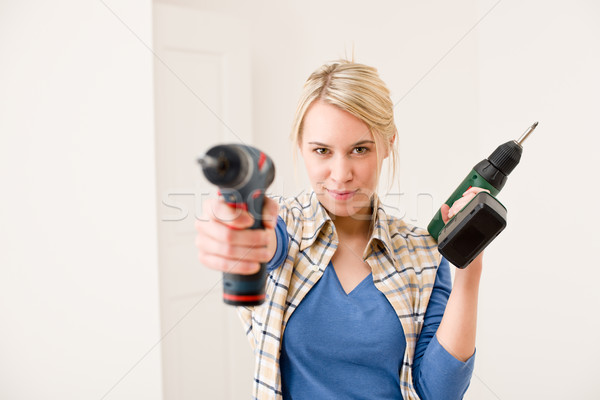 Lakásfelújítás nő elem csavarhúzó drótnélküli boldog Stock fotó © CandyboxPhoto