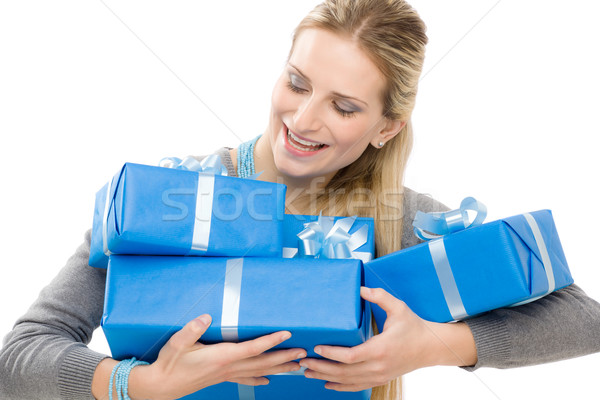 Vorliegenden Frau Feier halten Geschenk glücklich Stock foto © CandyboxPhoto