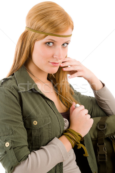 Hippie young woman khaki outfit fashion portrait Stock photo © CandyboxPhoto