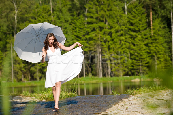 Feliz romántica mujer sombrilla luz del sol Foto stock © CandyboxPhoto