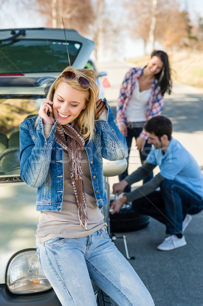 Wheel defect man helping two female friends Stock photo © CandyboxPhoto