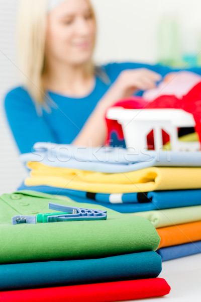 Wasserij wasknijper vrouw kleding gelukkig home Stockfoto © CandyboxPhoto