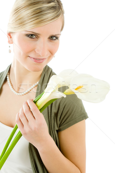 Stockfoto: Portret · romantische · vrouw · houden · lelie · bloem