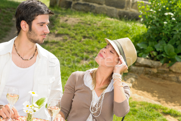 Foto d'archivio: Ristorante · terrazza · elegante · Coppia · romantica · felice