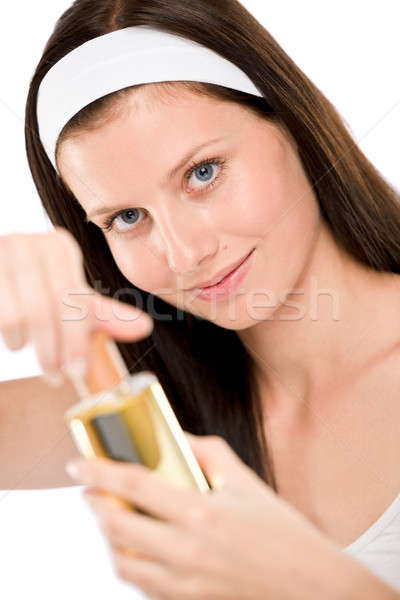Bela mulher perfume garrafa branco mulher Foto stock © CandyboxPhoto