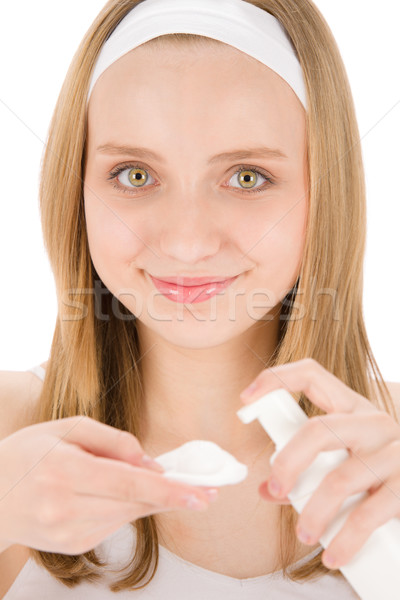 Acnee adolescent femeie smântână alb Imagine de stoc © CandyboxPhoto