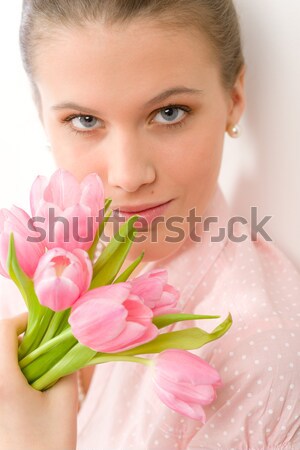 Fashion - young romantic woman with spring tulips Stock photo © CandyboxPhoto