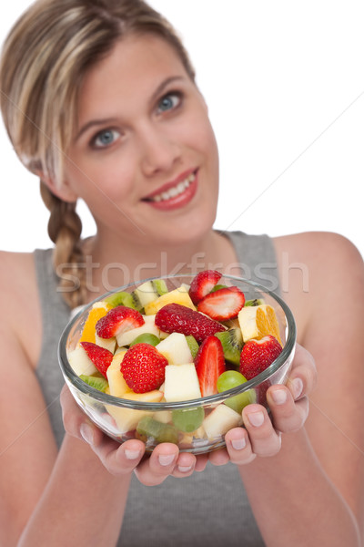 Bol salade de fruits femme blanche [[stock_photo]] © CandyboxPhoto