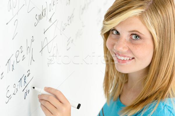 öğrenci genç kız yazmak matematik beyaz tahta gülen Stok fotoğraf © CandyboxPhoto