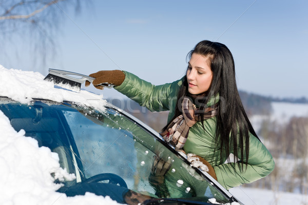 Winter car - woman remove snow from windshield Stock photo © CandyboxPhoto