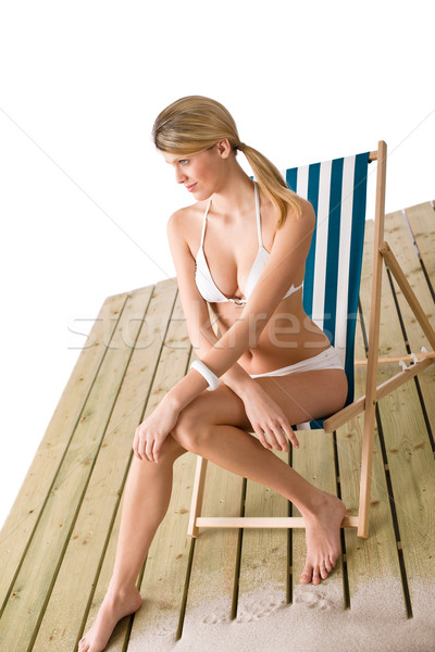 Strand Frau bikini Sonnenbaden Deck Stuhl Stock foto © CandyboxPhoto