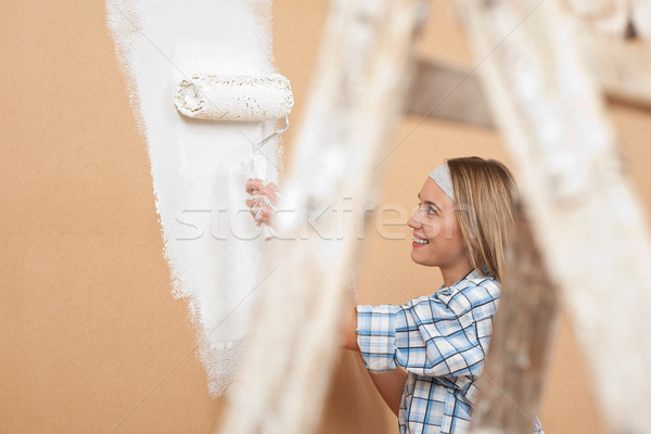 Amélioration de l'habitat femme peinture mur peinture [[stock_photo]] © CandyboxPhoto