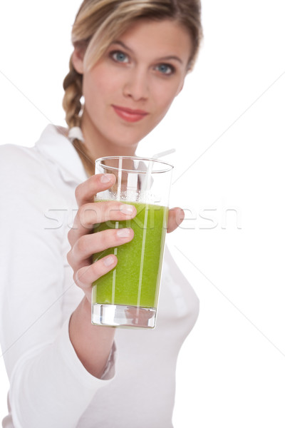 [[stock_photo]]: Verre · kiwi · jus · blond · femme