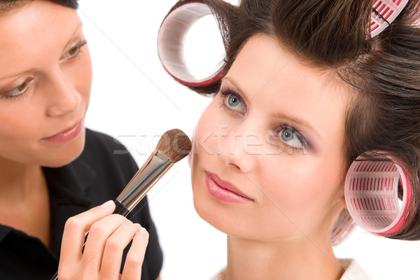 Make-up artist woman fashion model apply powder Stock photo © CandyboxPhoto