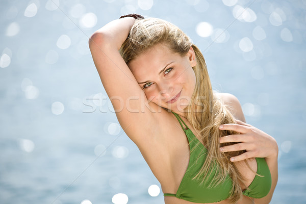 Blond Frau genießen Sommer Sonne tragen Stock foto © CandyboxPhoto