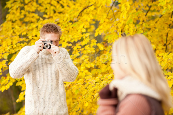 Autumn man make photo of young woman Stock photo © CandyboxPhoto