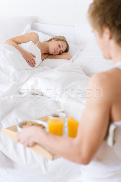 Breakfast in bed - couple together Stock photo © CandyboxPhoto